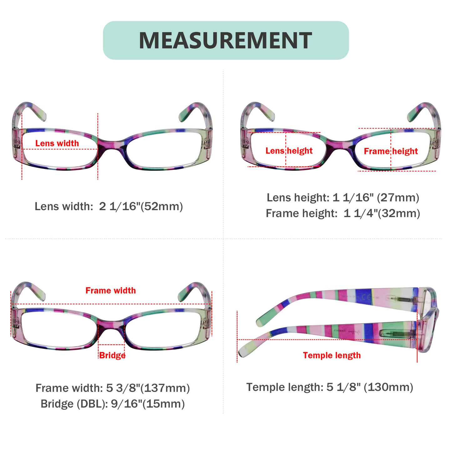 4 Pack Stripe Pattern Stylish Reading Glasses R040S