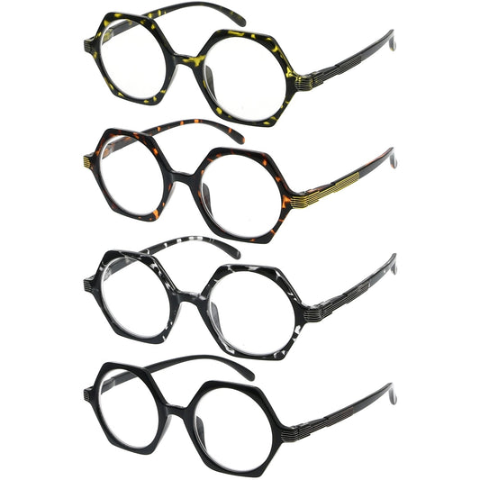 4 Pack Polygon Design Stylish Reading Glasses Women R2009