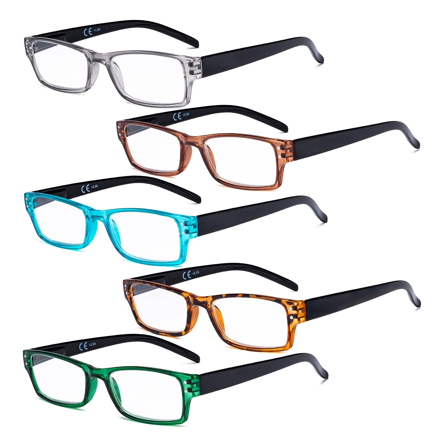 5 Pack Cute Rectangle Reading Glasses for Women Men R012N