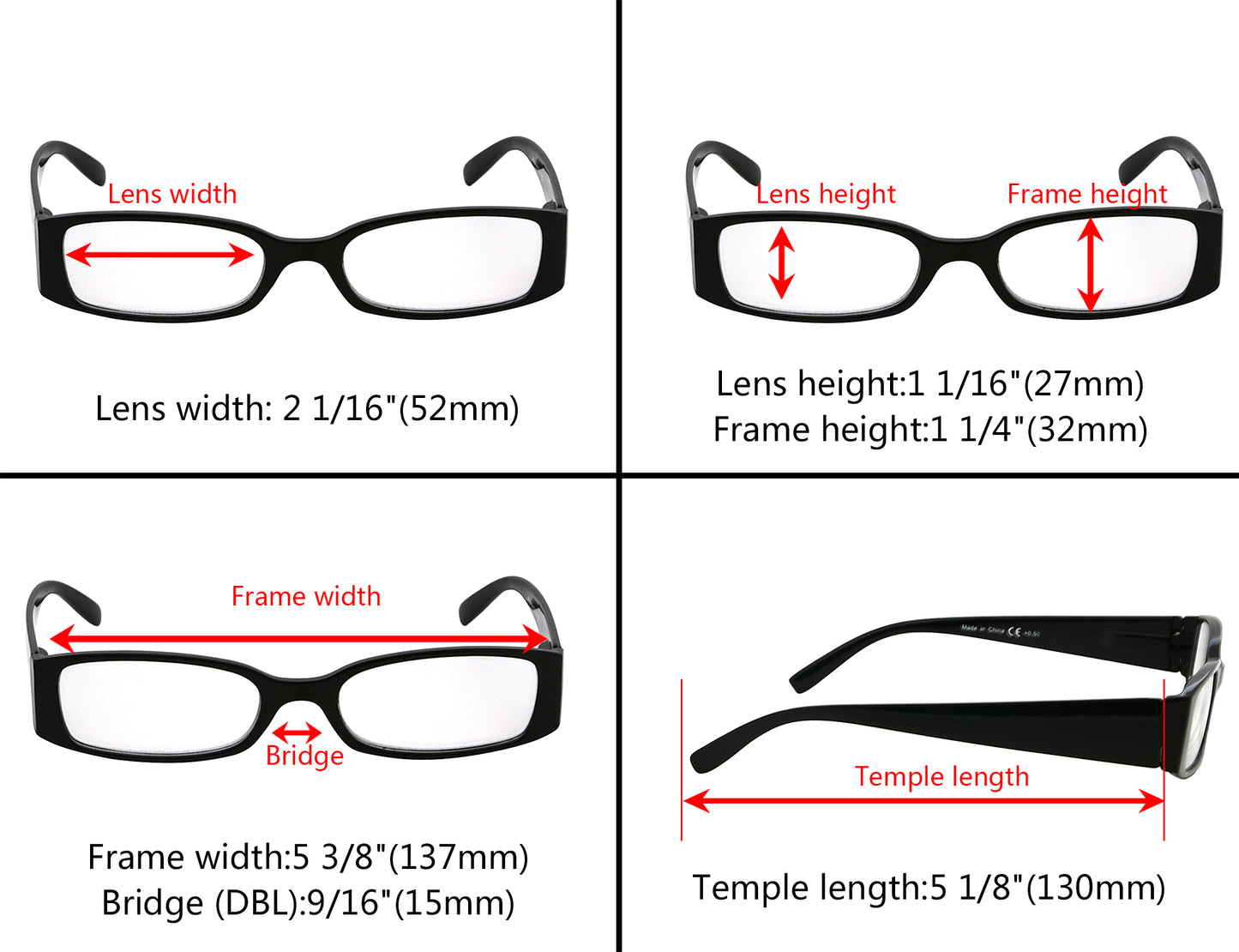 Lot de 5 lunettes de lecture rectangulaires élégantes pour femme R040-A
