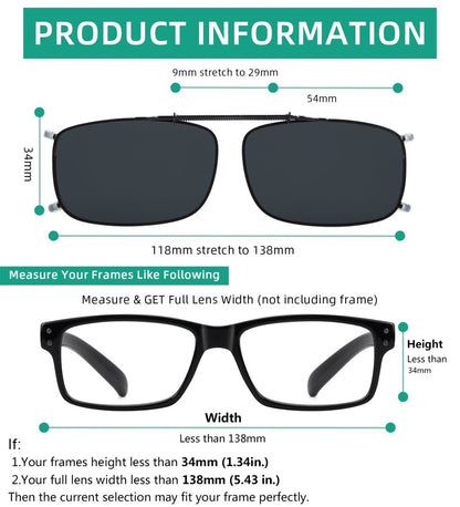 Metal Frame Polarized Lens Clip on Sunglasses C63(54MMx34MM)eyekeeper.com